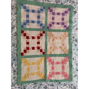 Vintage Patchwork Baby Crib Quilt 1940s–1950s Handmade Feed Sack Fabric |